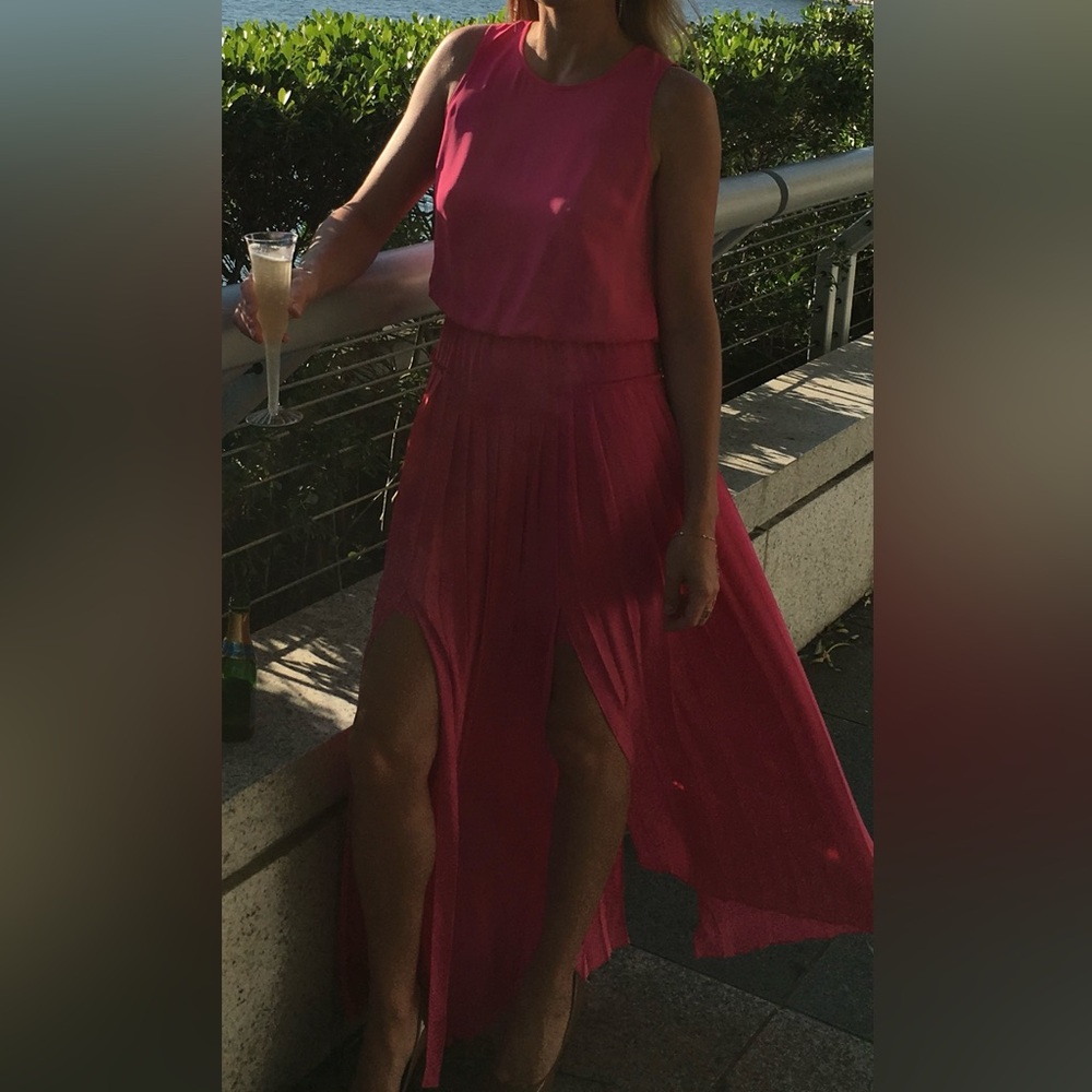 BCBG Jenine High-Slit Pleated Skirt Maxi Dress - Picture 5 of 12